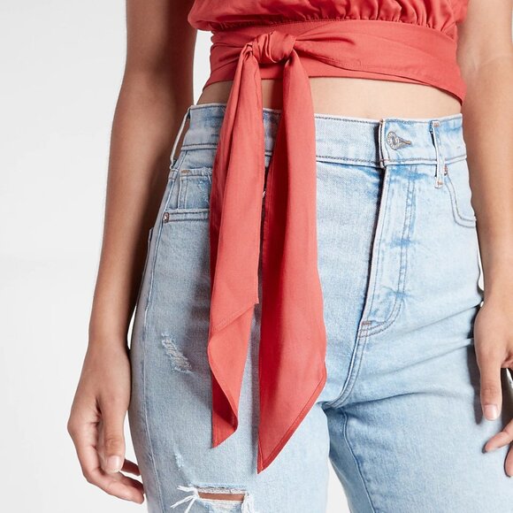 Express Baked Apple Wrap Front Ruffle Strap Tie Front Cami SZ L - Picture 7 of 8